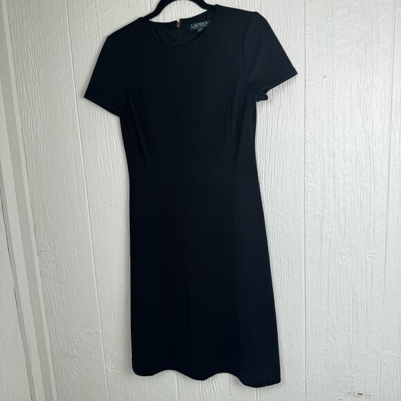 Lauren Ralph Lauren Black Fit Flare Black Textured Career Dress Size 4 LBD LRL - Picture 11 of 11
